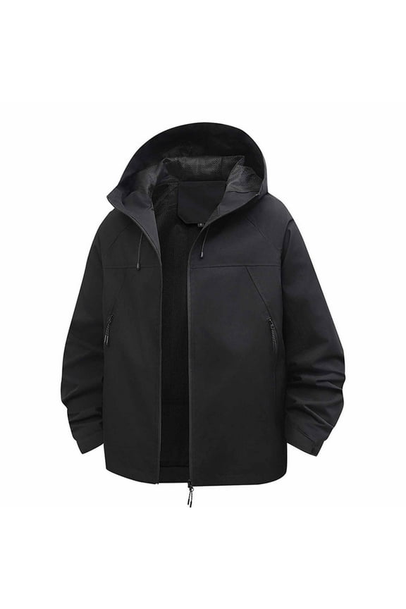 Waterproof Windproof Jackets Womens Full-zip Outdoors Hiking Hooded Windbreaker Coat with Pockets Plus Size (M, Black)