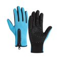 thumbnail image 1 of Black & Blue Waterproof Thermal Touch Screen Gloves - Windproof Non-Slip Zipper Cuff Winter Gloves for Men Women Cycling Hiking, 1 of 7
