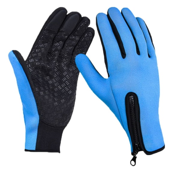 Waterproof Windproof Touchscreen Winter Gloves with Adjustable Zipper - Thermal Cycling & Driving Gloves for Cold Weather Outdoor Activities (Sky Blue, L)