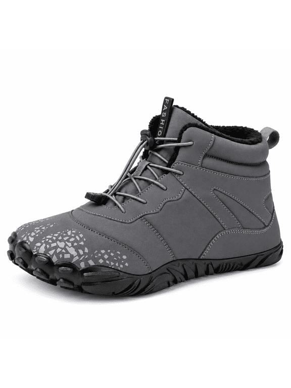 Winter Barefoot Boots for Men Women, Wide Toe Box Fleece-Lined Water-Resistant Zero Drop Hiking Walking Shoes
