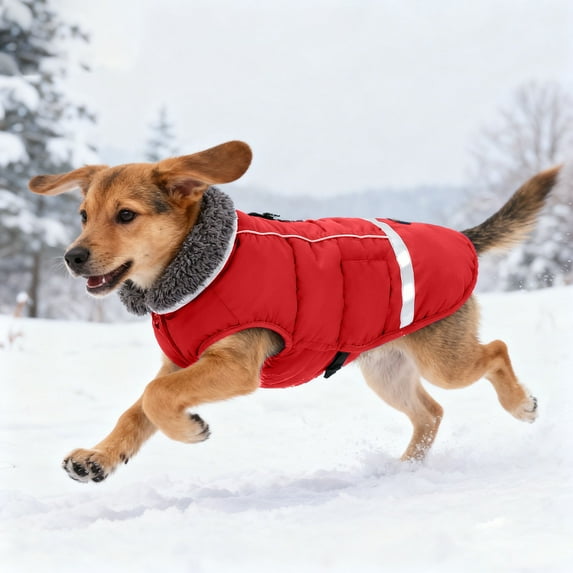 Waterproof Winter Dog Coat Reflective Windproof Jacket, Warm Adjustable Pet Vest with Lining & Turtleneck, Thicken Puppy Apparel for Small Medium Large Dogs for Outdoor Walking(Red,S)