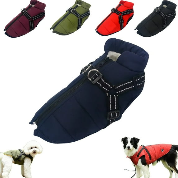 Waterproof Winter Dog Jacket with Built-In Harness, 3 in 1 Winter Jacket for Dogs, Adjustable Waterproof Windproof Warm Vest Zip-Up Cold Weather Coats for Small Medium Large Dogs Cats