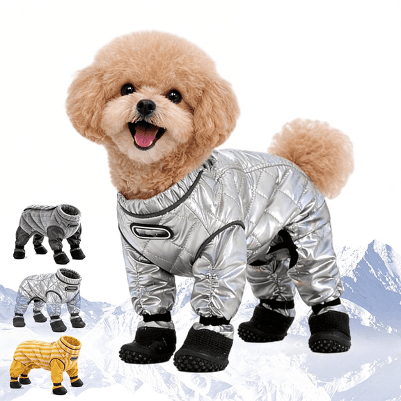 Waterproof Winter Dog Snowsuit with Attached Boots, Insulated Full-Coverage Coat with Paw Protection & Reflective Details – All-in-One for Small Dogs