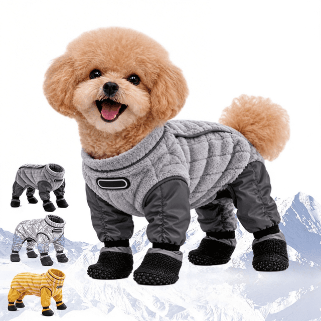 Fad One Waterproof Winter Dog Snowsuit with Attached Boots, Insulated Full ...