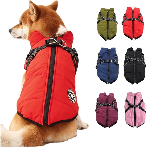 Waterproof Winter Jacket with Built-in Harness,Fleece Dog Vest,Waterproof Windproof Winter Warm Coats Jacket for All Dogs/Cats