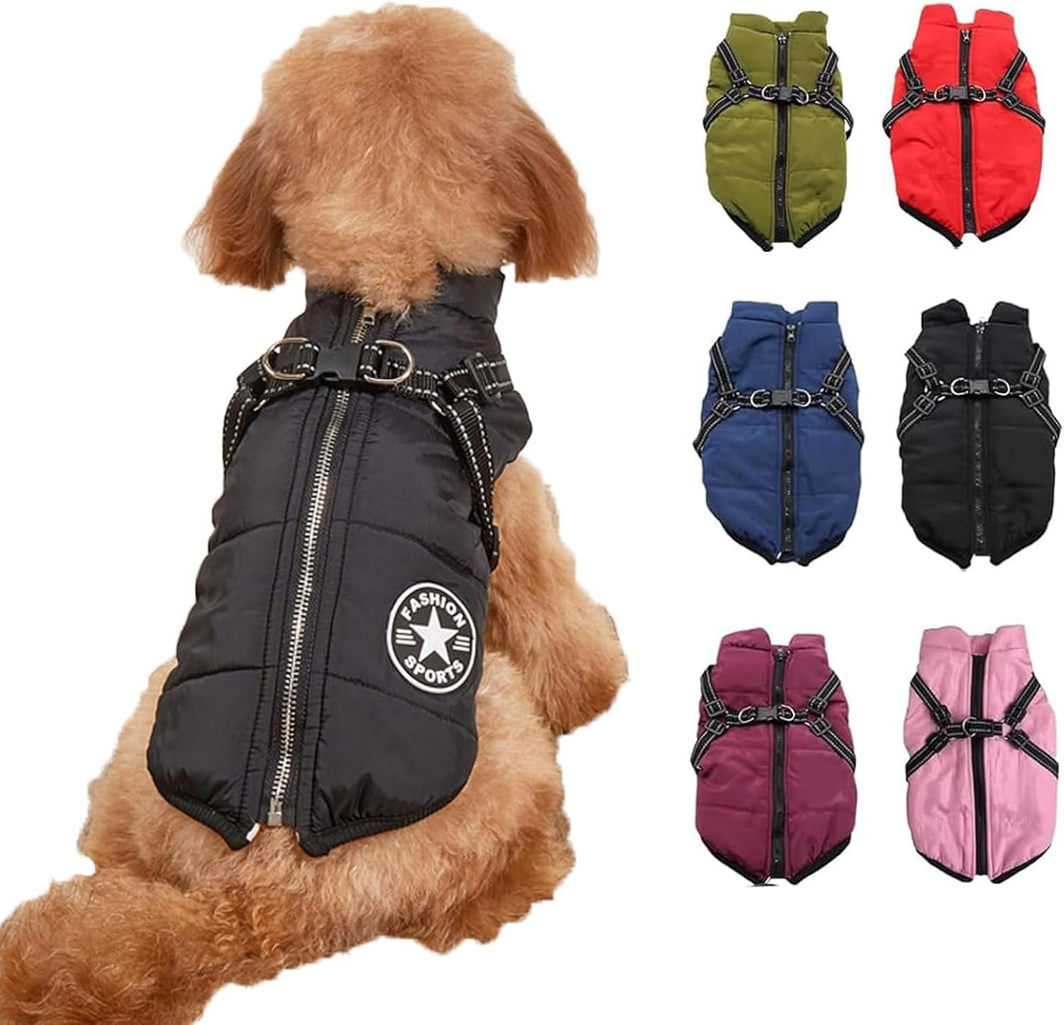Waterproof Winter Jacket with Built-in Harness,Fleece Dog Vest,Waterproof Windproof Winter Warm Coats Jacket for All Dogs/Cats