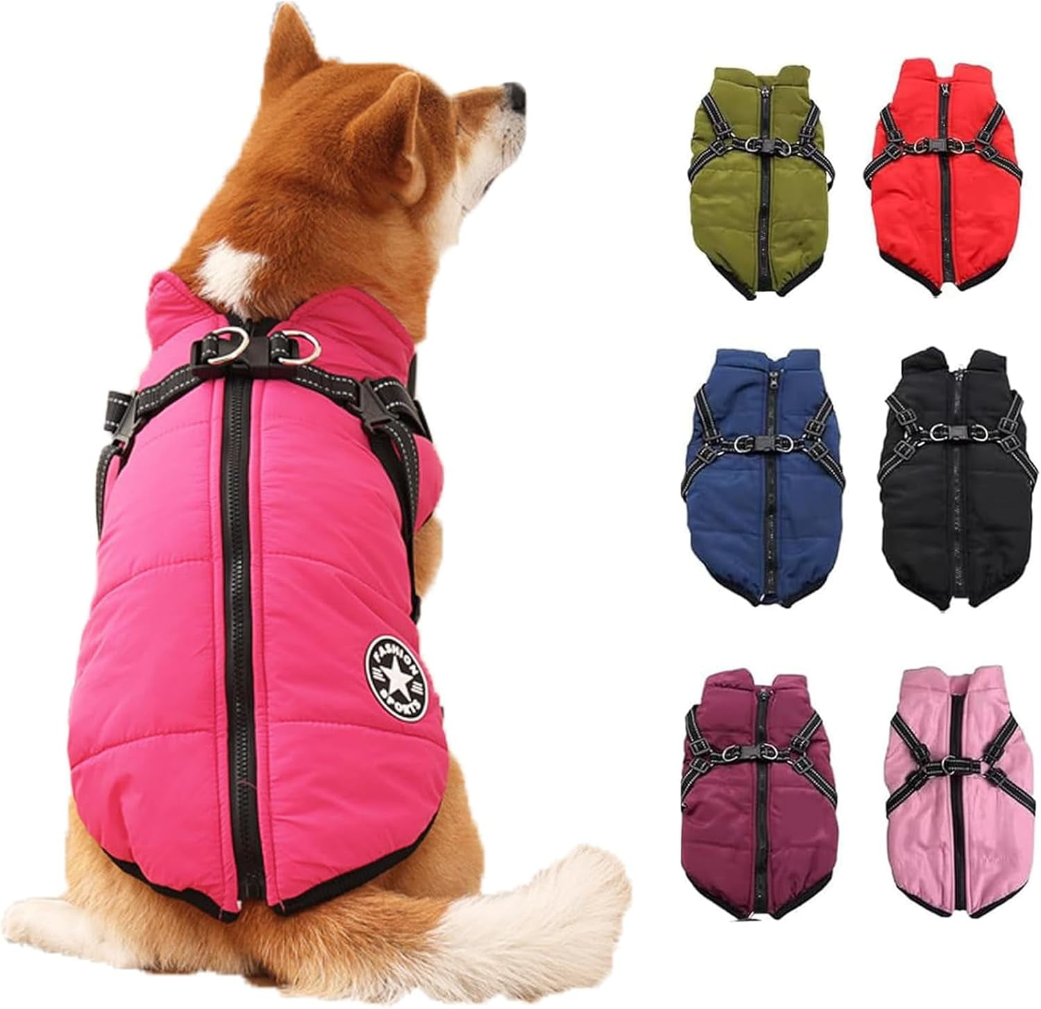 Waterproof Winter Jacket with Built-in Harness,Fleece Dog Vest,Waterproof Windproof Winter Warm Coats Jacket for All Dogs/Cats
