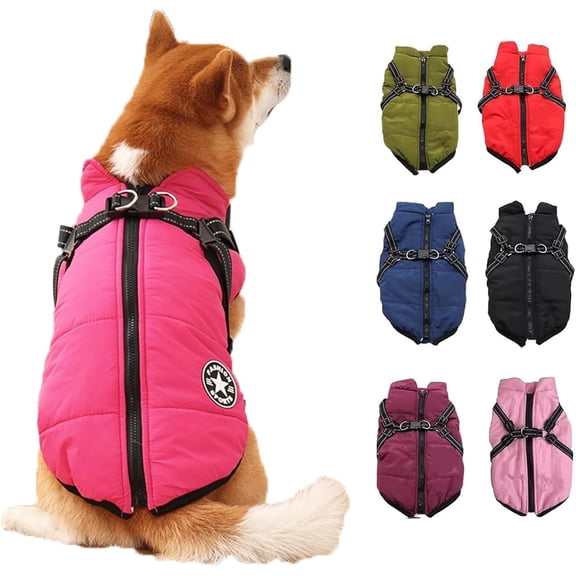 Waterproof Winter Jacket with Built-in Harness,Fleece Dog Vest,Waterproof Windproof Winter Warm Coats Jacket for All Dogs/Cats