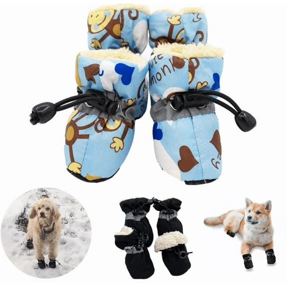 Waterproof Winter Warm Pet Dog Shoes Anti-slip Rain Snow Boots Puppy (Blue, Size 4)