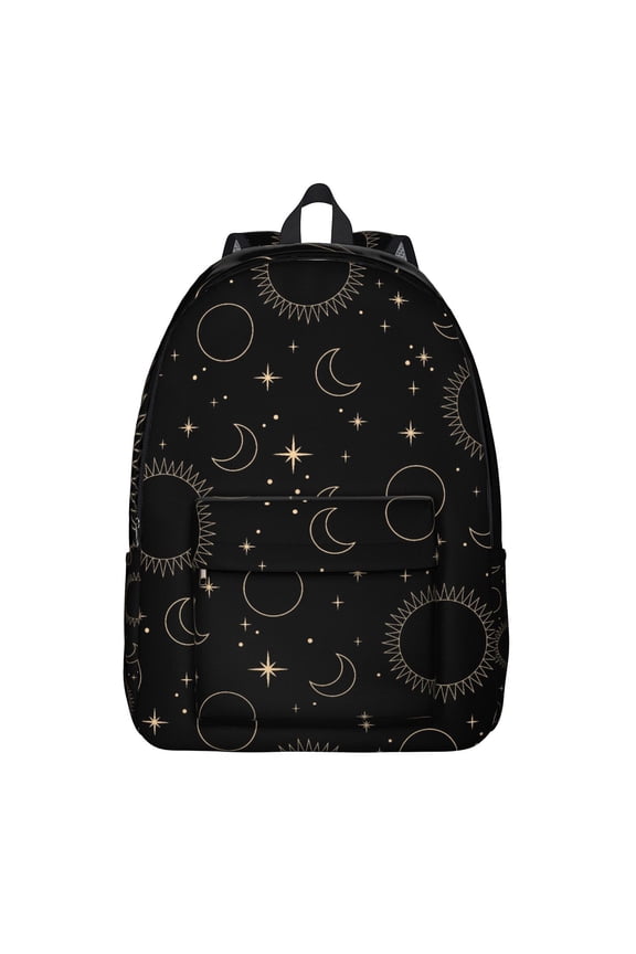 Waterproof Witchy Gothic Backpack, Durable School Bag Featuring Celestial Sun, Moon, and Starry Night Design
