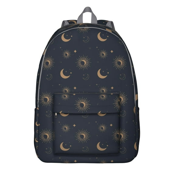 Waterproof Witchy Gothic Backpack, Durable School Bag Featuring Celestial Sun, Moon, and Starry Night Design