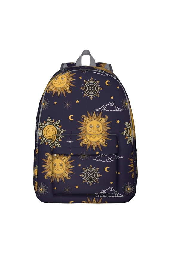 Waterproof Witchy Gothic Backpack, Durable School Bag Featuring Celestial Sun, Moon, and Starry Night Design