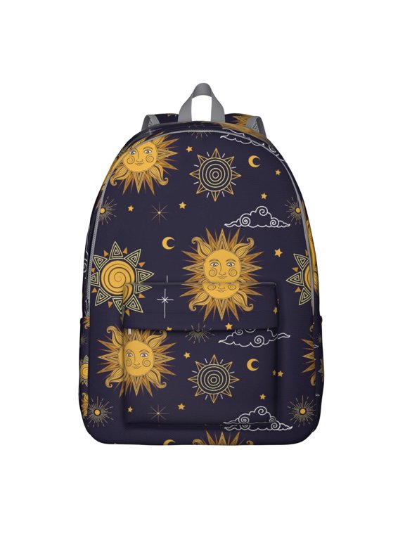 Waterproof Witchy Gothic Backpack, Durable School Bag Featuring Celestial Sun, Moon, and Starry Night Design