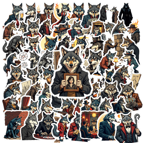 Waterproof Wolf Stickers Vinyl Mafia Stickers Multicolor Cartoon Animal Stickers for Notebooks Luggage Phones