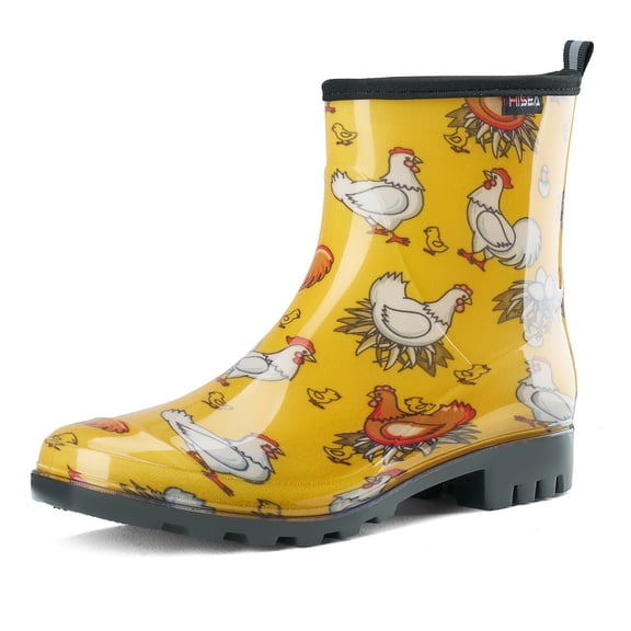 Waterproof Women's Ankle Rain Boots, Non-slip Short Garden Boots,Yellow Chicken Size 7