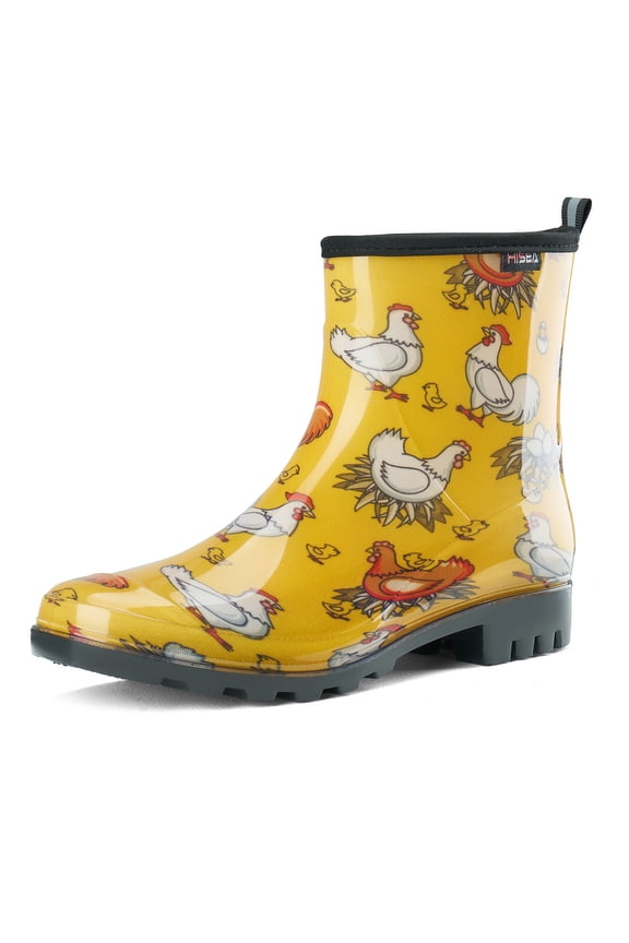 Waterproof Women's Ankle Rain Boots, Non-slip Short Garden Boots,Yellow Chicken Size 8
