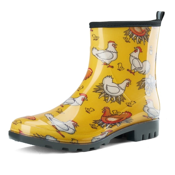 Waterproof Women's Ankle Rain Boots, Non-slip Short Garden Boots,Yellow Chicken Size 8