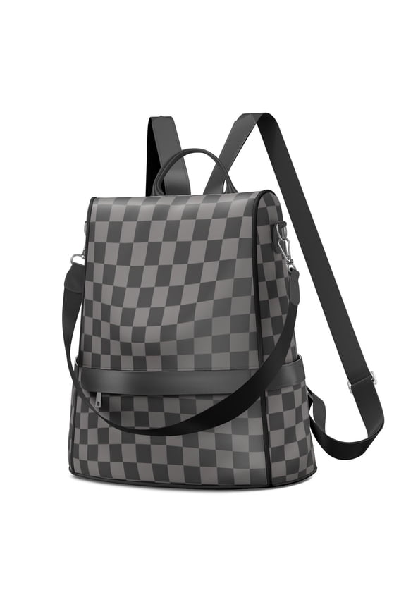 Waterproof Women's Nylon Backpack Purse - Lightweight Black Checkered Casual Shoulder Bag Anti-Theft Daypack, Convertible Fashion Crossbody Bag for Daily Use, Travel, Work & School,