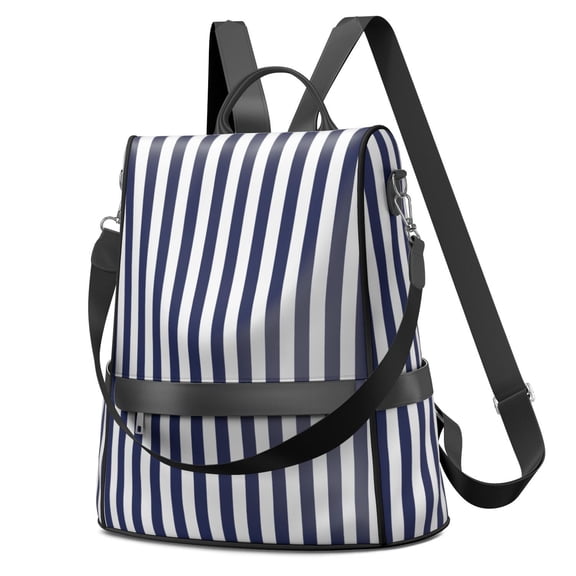 Waterproof Women's Nylon Backpack Purse - Lightweight Blue Stripes Casual Shoulder Bag Anti-Theft Daypack, Convertible Fashion Crossbody Bag for Daily Use, Travel, Work & School,
