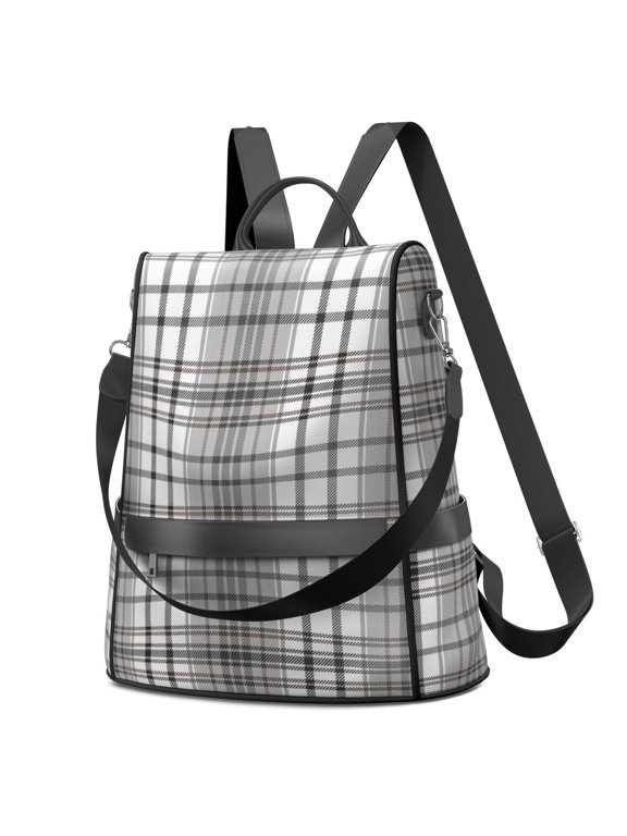 Waterproof Women's Nylon Backpack Purse - Lightweight Brown Stripe Casual Shoulder Bag Anti-Theft Daypack, Convertible Fashion Crossbody Bag for Daily Use, Travel, Work & School