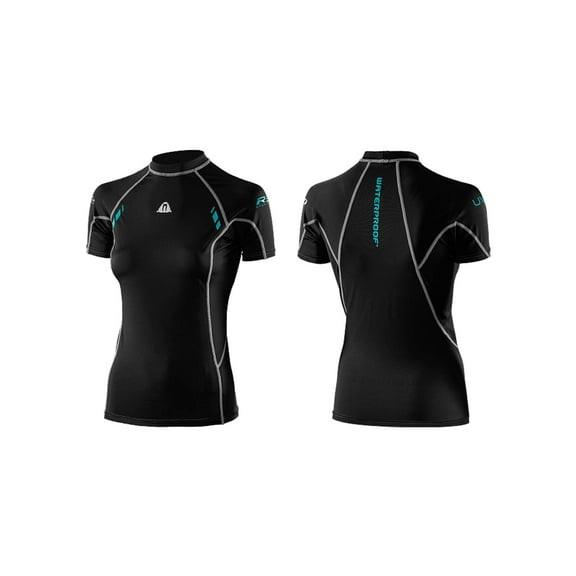 Waterproof Women's R30 Rash guard short sleeve Skin (Black, XX-Small)