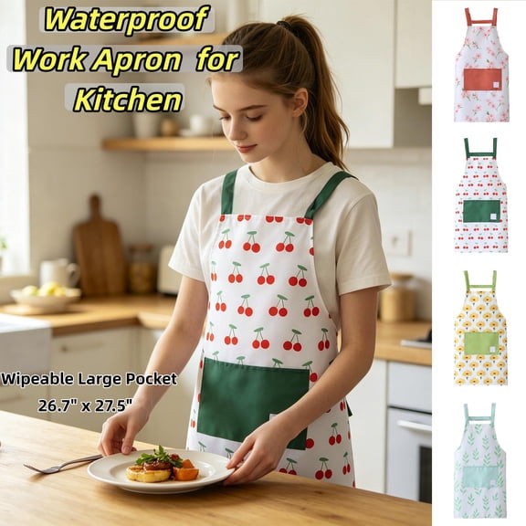 Waterproof Work Apron 26.7" x 27.5", Wipeable Large Pocket – for Men Women Barista Bartender Barber Artist, Kitchen Cooking Baking Grilling (D)