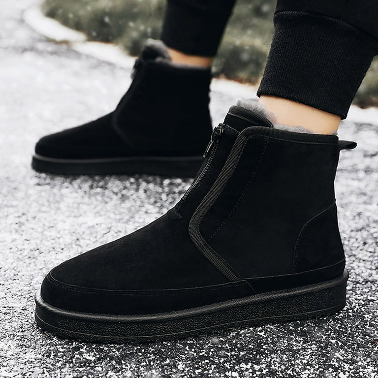 Waterproof Work Boots for Men Men s Boot Black Winter Snow Boots Warm Winter Fashionable Non Slip Comfortable Flat Bottomed Plush Waterproof Round Toe Zipper Suede Boots 44 Walmart
