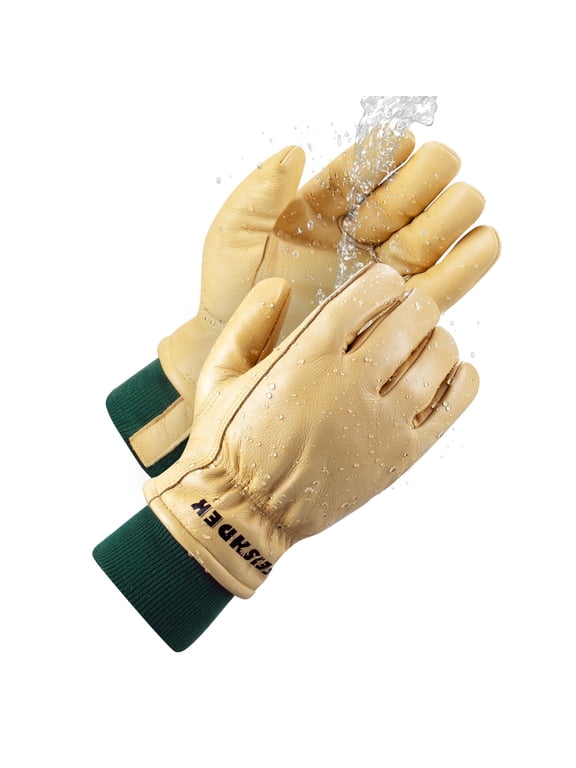Waterproof Winter Insulated Cowhide Leather Work Gloves for Men Working in Cold Weather (Medium)