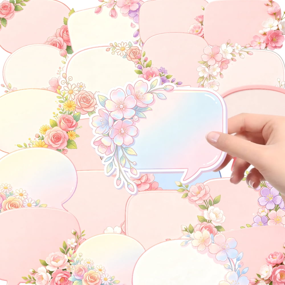 Waterproof Writable Pastel Floral Text Frame Stickers, 150Pcs Spring ...