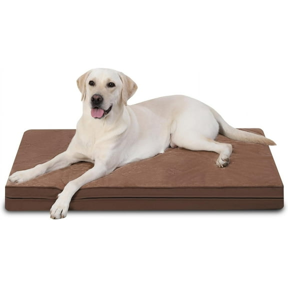 Waterproof XXL Dog Beds Large Sized Dog, Orthopedic Washable Crate Pad 48 inch, Jumbo XXLarge Foam Pet Bed with Removable Cover Reversible, Anti-Slip Kennel Pad, 47"x29", Brown