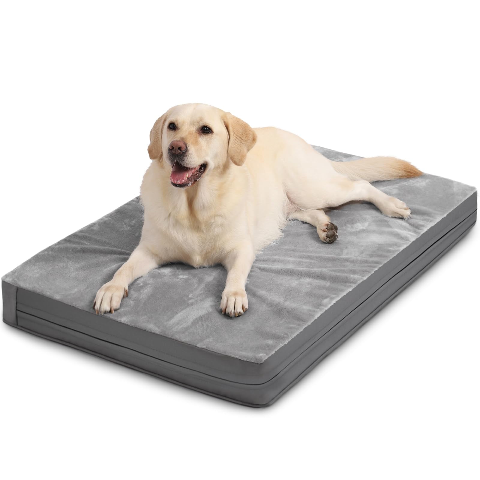Waterproof Xl Dog Beds Large Sized  Outdoor Washable Crate Pad 42 Inch Extra Foam Pet Bed With Durable Removable Cover Reversible Xlarge Anti-slip Kennel Pads 41"x27" Gray