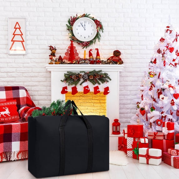 Waterproof Xmas Tree Bags, Christmas Ornament Storage, Christmas Tree Storage Bag, Extra Large Storage Bags for Clothes, Moving Supplies, Tote Bag Double Zipper for Space Saving Travel (Black)