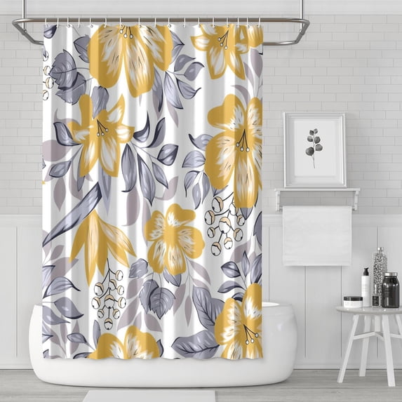 Waterproof Yellow Flower Wildflower Botanical Shower Curtain 72x72 Inch Boho Style Polyester Unique Shower Curtain for Bathroom Hotel Home Decor with 12 Plastic Hooks