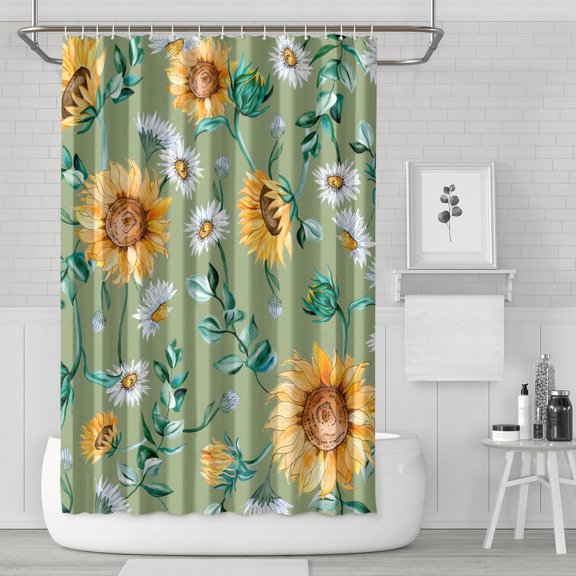 Waterproof Yellow White Wild Flowers Shower Curtain 72x72 Inch Boho Style Polyester Unique Shower Curtain for Bathroom Hotel Home Decor with 12 Plastic Hooks