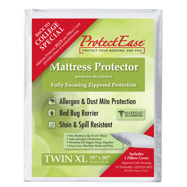 Waterproof Zippered Mattress Pillow Protector COMBO, ProtectEase Twin