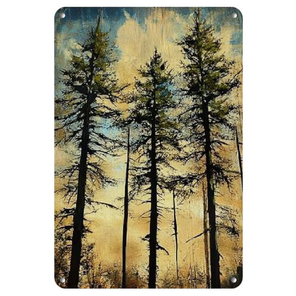 Waterproof and Weather-Resistant Metal Tin Sign with Tree Outline, Pre-Punched, Reusable Wall Art for Bar and Cafe Decor, 8x12 Inches, Iron, Plate