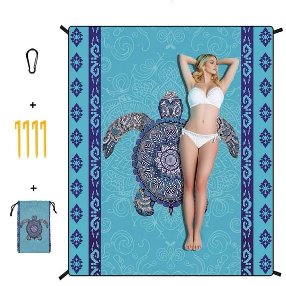 Waterproof beach mat 86.6"x 70.8" Sandproof Beach Blanket Large Picnic Mat for 4-6 Adults Quick Drying with Bag