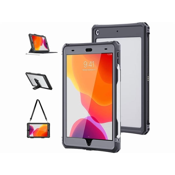 Waterproof case for iPad 10.2 9th / 8th / 7th Generation, Full-Body Heavy Duty Shockproof Protective Cover with Built-in Screen Protector, Kickstand, Shoulder Strap for iPad 10.2 2021 / 2020 / 2019