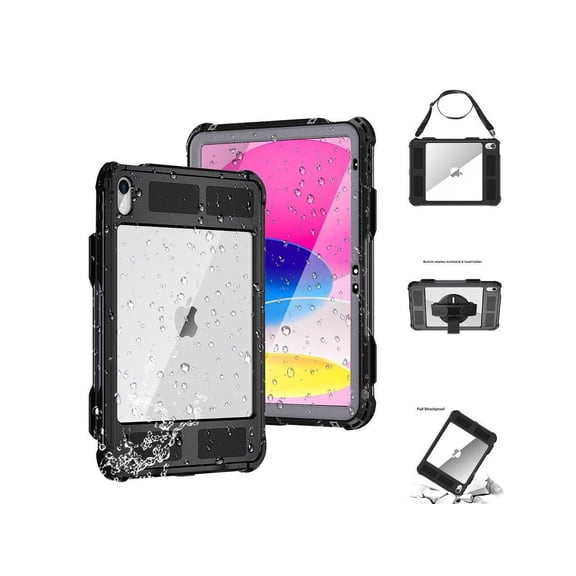 Waterproof case for iPad 10th Generation 10.9 inch 2022, Full-Body Heavy Duty Shockproof Protective Cover with Built-in Screen Protector, Pencil Holder, Kickstand, Hand/Shoulder Strap