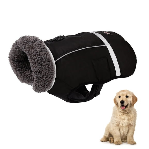 Waterproof dog Winter coat High neck dog clothing for cold weather, thick wool lined dog wear pet vest clothing-black