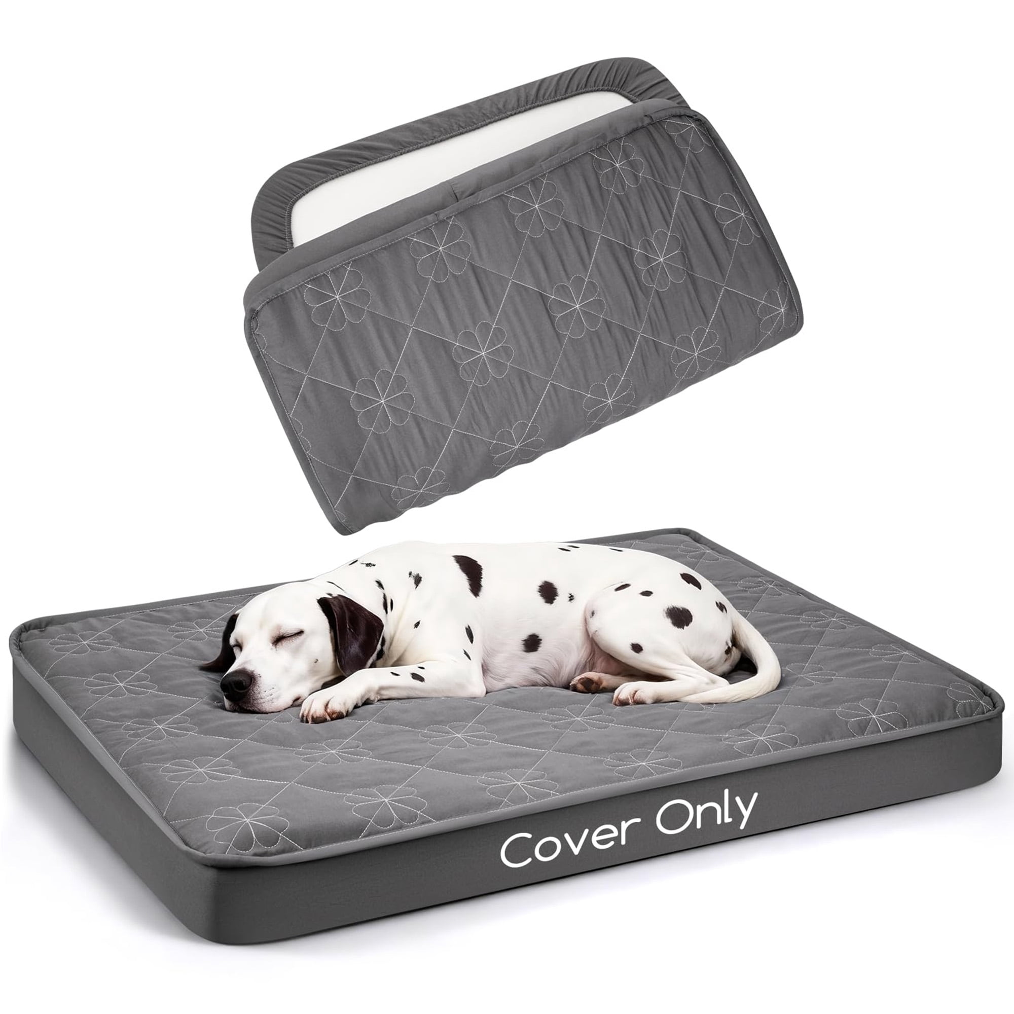 Waterproof dog bed cover replacement, washable fitted sheet with elastic band, ultra soft noiseless quilted pet bed liner for dogs cats, fits 35x44 inch beds, grey