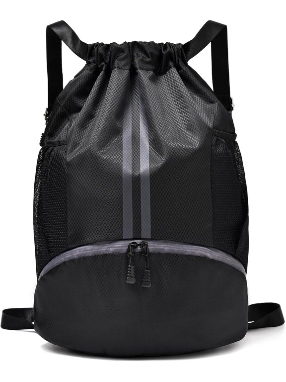 Waterproof drawstring fitness bag, backpack with shoe compartment, football and basketball sports bag.