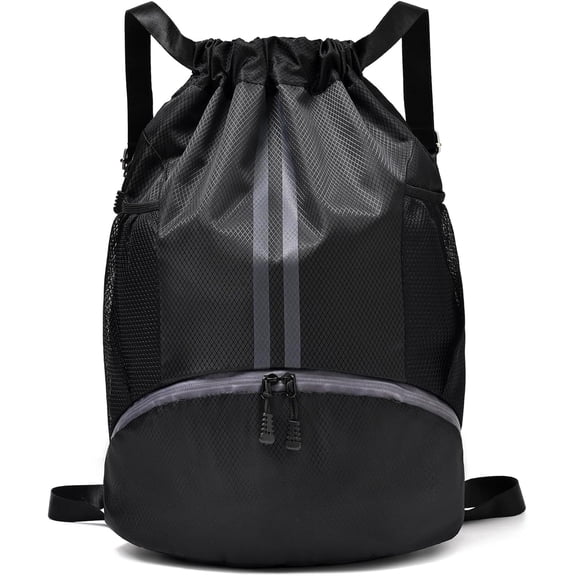 Waterproof drawstring fitness bag, backpack with shoe compartment, football and basketball sports bag.