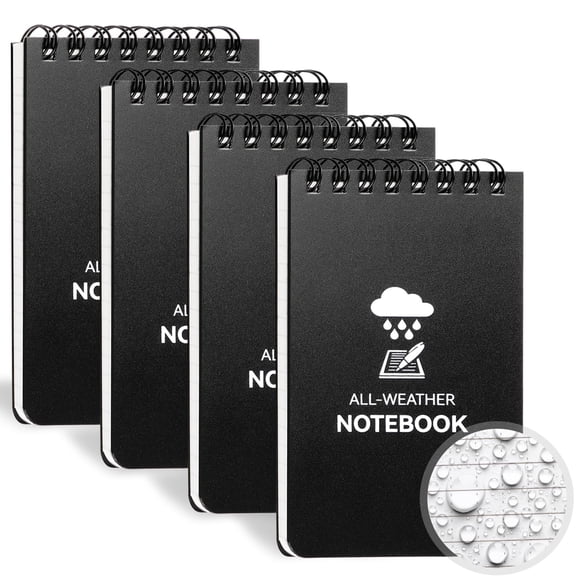 Waterproof notebook, 4 pack pocket notepad 3x5 inches, all weather police notebook for outdoor office travel camping golf diary memo, black