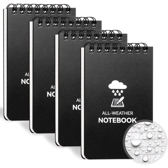 Waterproof notebook, 4-pack spiral pocket notebook, 3