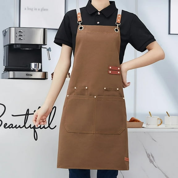 Waterproof And Oil-Resistant Canvas Chef Aprons. Unisex Design With Large Pockets And Adjustable Crisscross Back Straps, Suitable For Chefs, Baristas, Artists, As Well As For Painting And Gardening