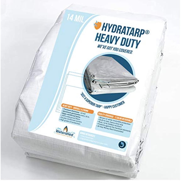 Watershed Innovations 14 Mil HydraTarp Heavy-Duty Waterproof Reversible Tarp, 12 by 20 feet, White/Brown 12ft x 20ft