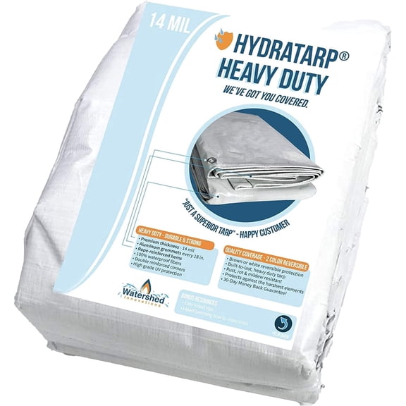 Watershed Innovations HydraTarp Heavy-Duty Waterproof Tarp 14 Mil 20ft x 20ft White/Brown Reversible