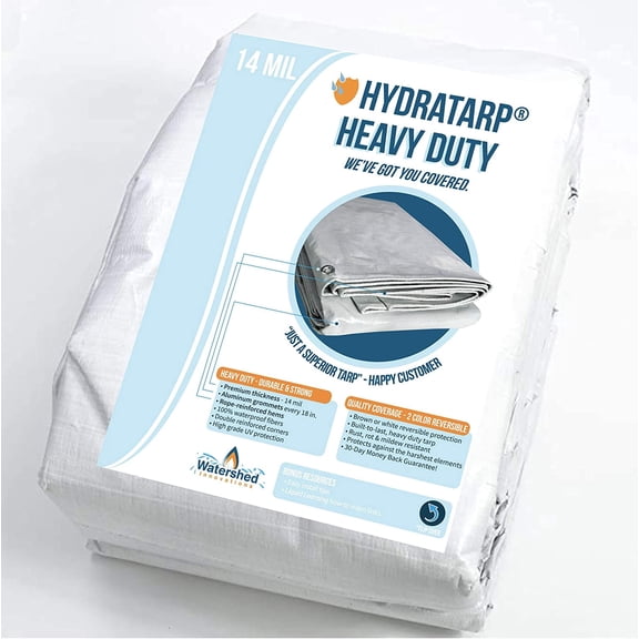 Watershed Innovations HydraTarp Heavy-Duty Waterproof Tarp 14 Mil 20ft x 40ft White/Brown Reversible