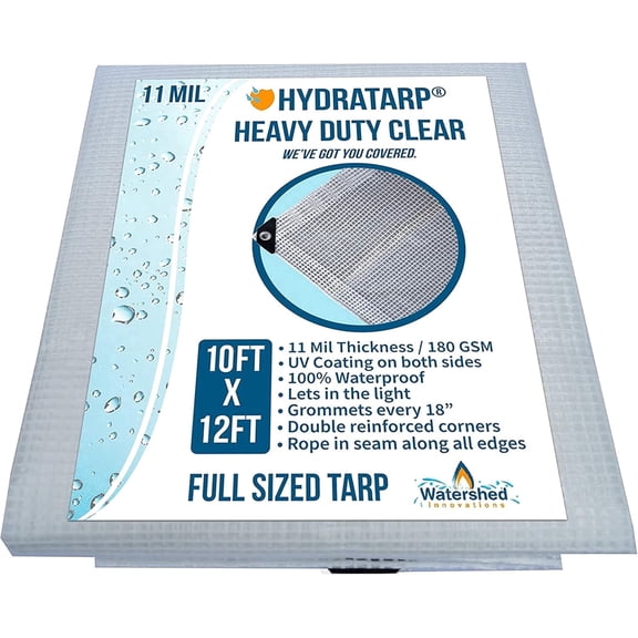 Watershed Innovations Hydratarp, UV Coated 11 Mil Thick Clear Greenhouse Tarp Bulk 10 Pack Bundle for Outdoor Camping, RV, Trucks and Trailers, 10ftx12ft